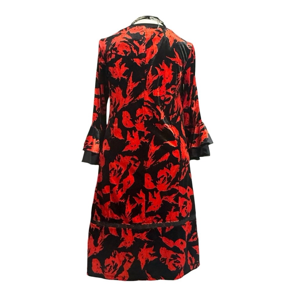 Abstract Floral Whimsigoth Velvet Tiered Bell Sleeve Rabbit Rabbit Rabbit Design - Picture 3 of 6
